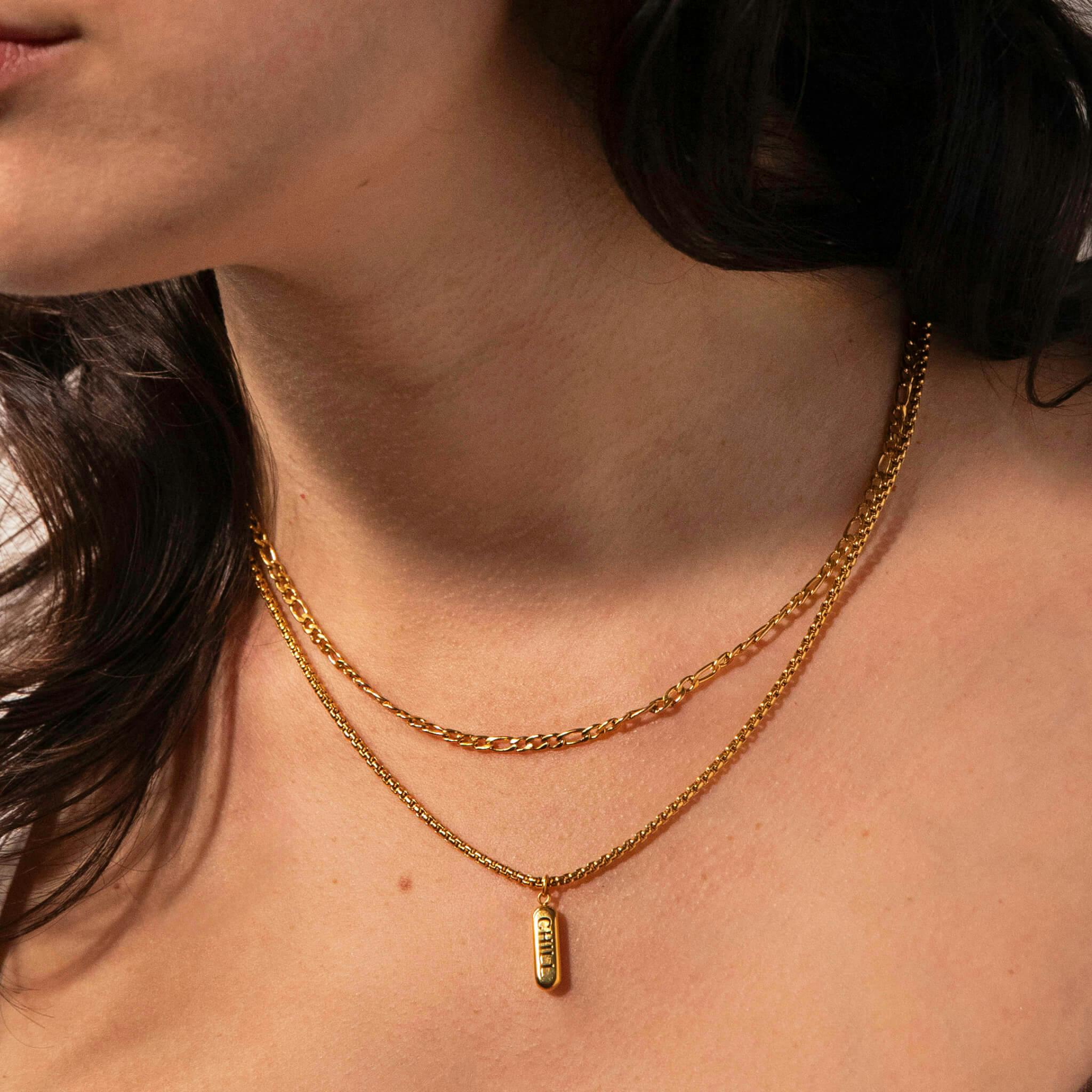 Chill Necklace Duo (Gold) on model