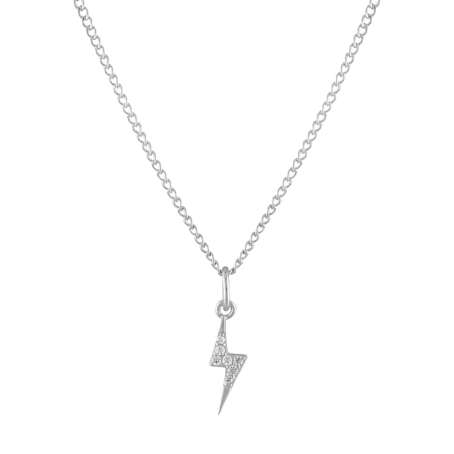 Mini Pave Lightning Charm Necklace (Sterling Silver)