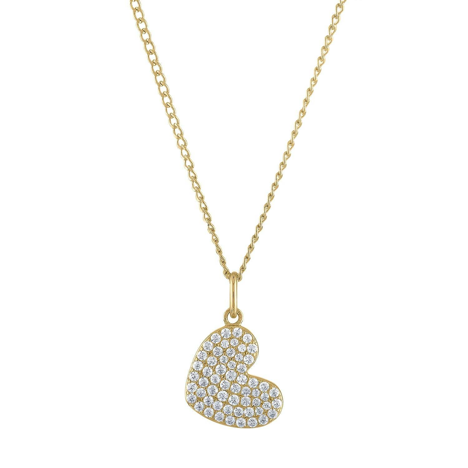 Pave Heart Charm Necklace (Gold)