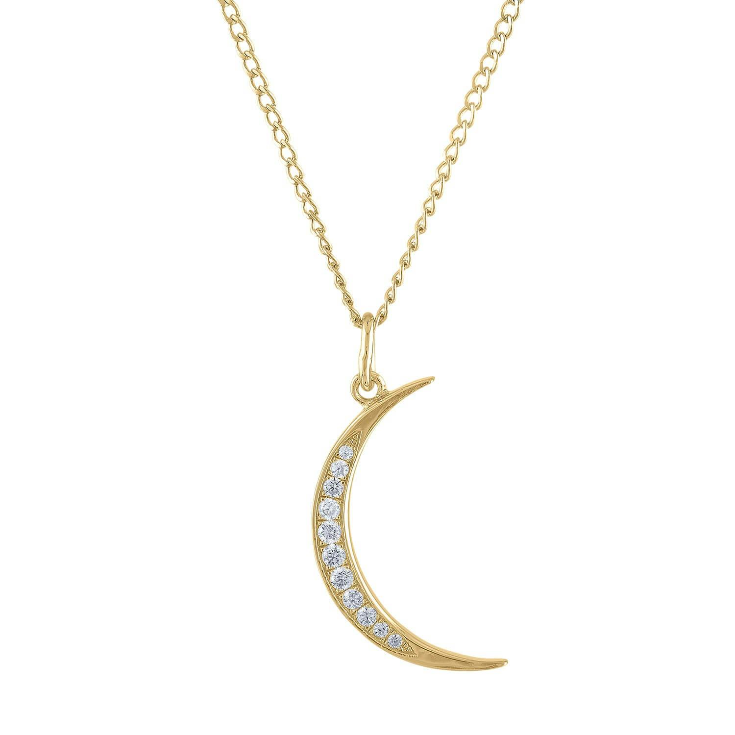 Pave Moon Charm Necklace (Gold)