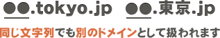 ●●.tokyo.jpと●●.東京.jpは同じ文字列でも別のドメインとして扱われます