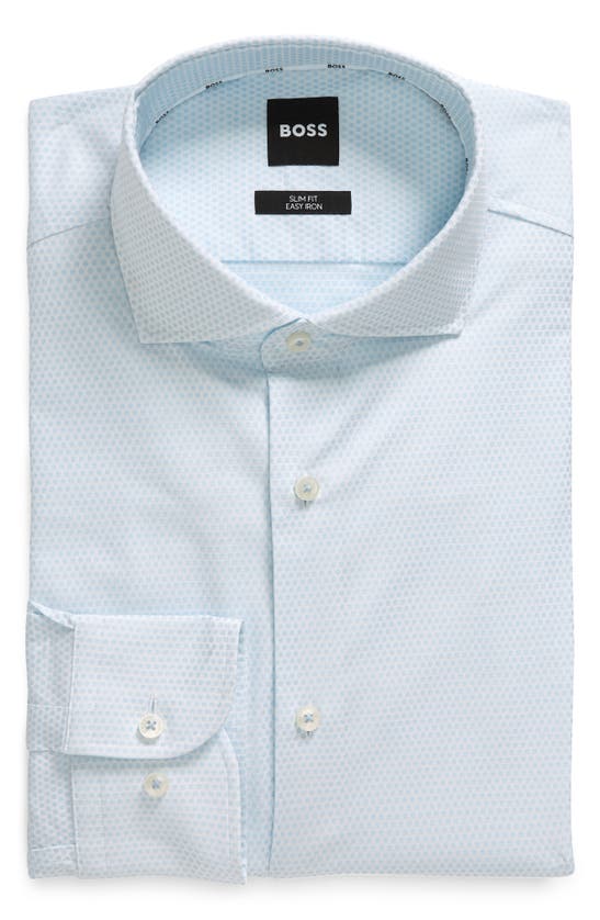 Hugo Boss Hank Slim Fit Dot Print Stretch Cotton Dress Shirt In Light Blue