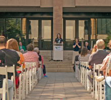 Dean Hutzel speaking at the podium on Oct. 22, 2022 during CVAD Celebrates 2022!