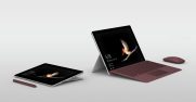 Two Surface Go tablets, one with keyboard attached