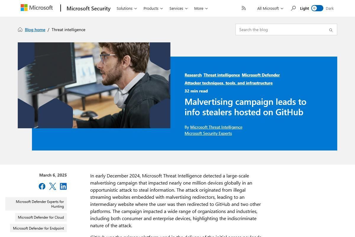 Malvertising campaign leads to info stealers hosted on GitHub｜Microsoft Security Blog