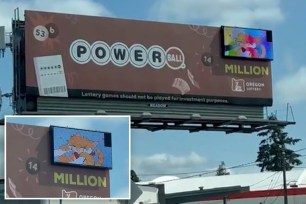 Furry art was displayed on the LED screen of several Oregon Lottery billboards.