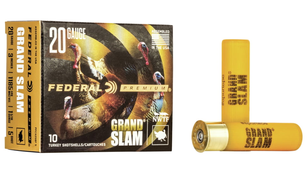 Federal Premium Grand Slam 20 Gauge 1.3125 oz Grand Slam Centerfire Shotgun Ammo, 5 Shot, 10 Rounds, PFCX258F 5, PFCX258F 5