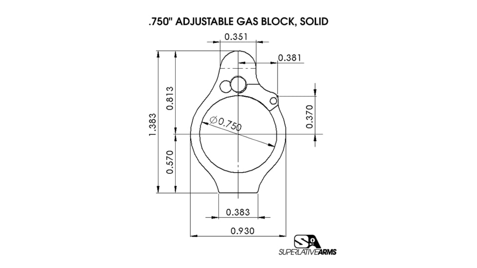 Superlative Arms Adjustable Bleed Off AR-15/AR-10 Gas Block, .750in, Solid, Set Screw , Stainless Steel Matte, Steel Grey, SABO-DI-750SS