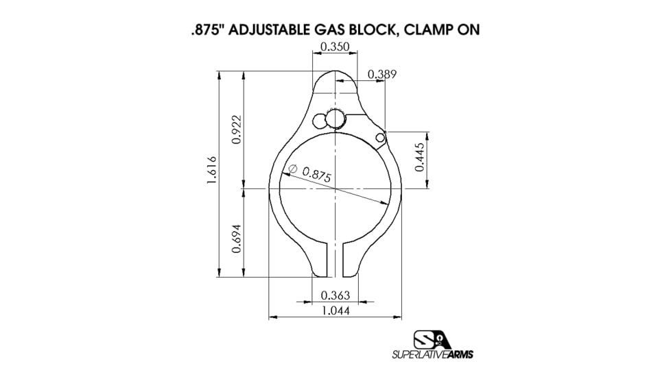 Superlative Arms Adjustable Bleed Off AR-15/AR-10 Gas Block, .875in, Clamp On , Stainless Steel Matte, Steel Grey, SABO-DI-875CS
