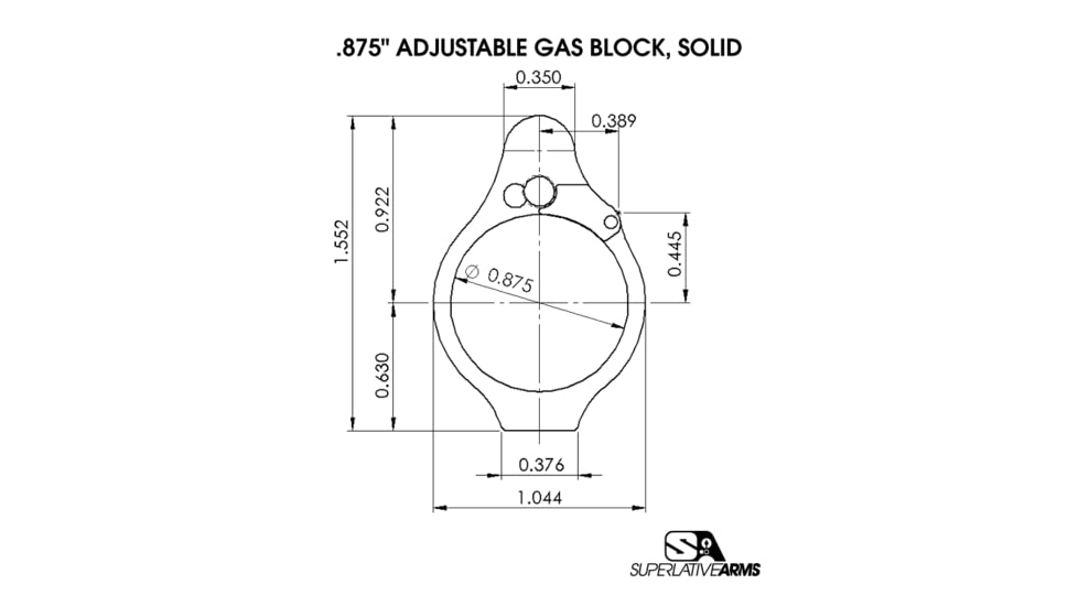 Superlative Arms Adjustable Bleed Off AR-15/AR-10 Gas Block, .875in, Solid, Set Screw , Stainless Steel Matte, Steel Grey, SABO-DI-875SS