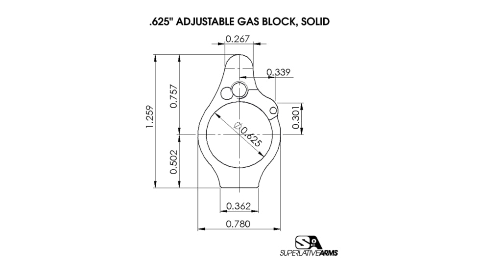 Superlative Arms Adjustable Bleed Off AR-15 Gas Block, .625in, Solid, Set Screw , Melonite, Black, SABO-DI-625SM