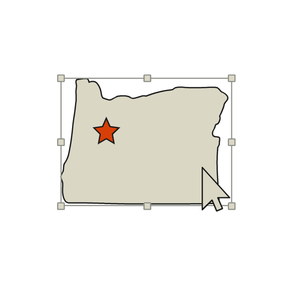 A map of Oregon with a star marking its location.