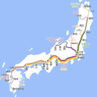 新幹線の列車ごとに運転本数を太さで示した路線図（きつねさん提供）