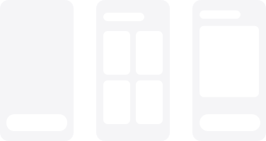 Three skeleton mobile app screens lined up side by side