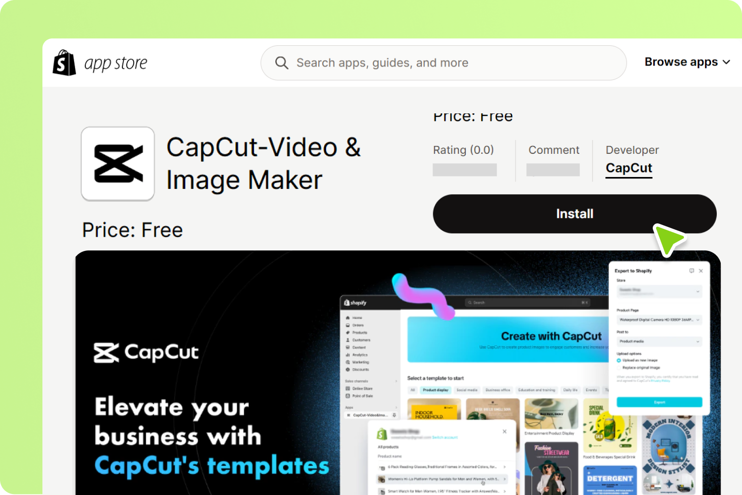 Cài đặt CapCut từ cửa hàng ứng dụng Shopify