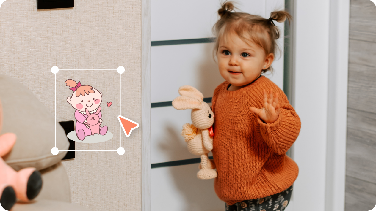 Add cute stickers, emojis and music to the babay footage