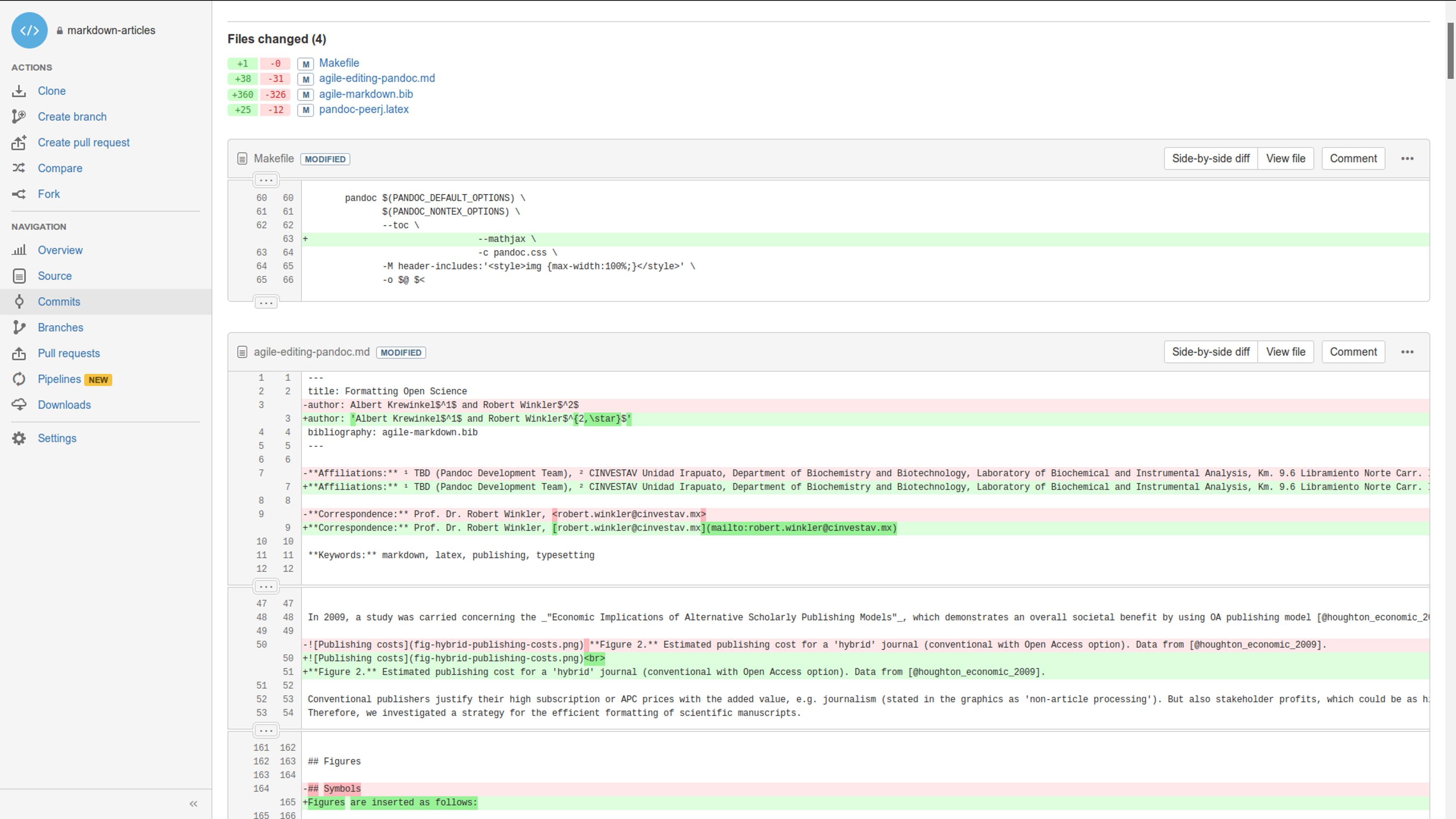 Version control and collaborative editing using a git repository on bitbucket.