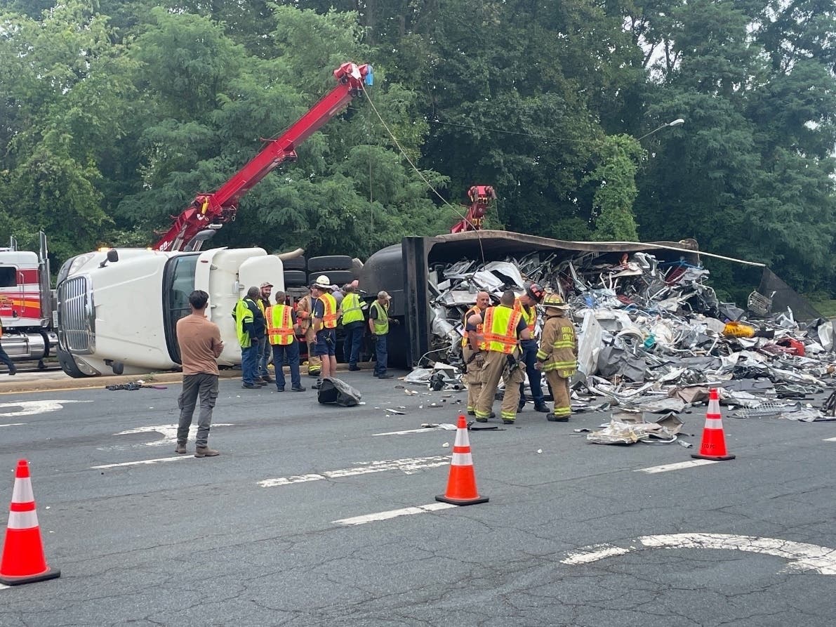 Overturned Truck Dumps Debris Onto Nutley Street In Fairfax: Photos