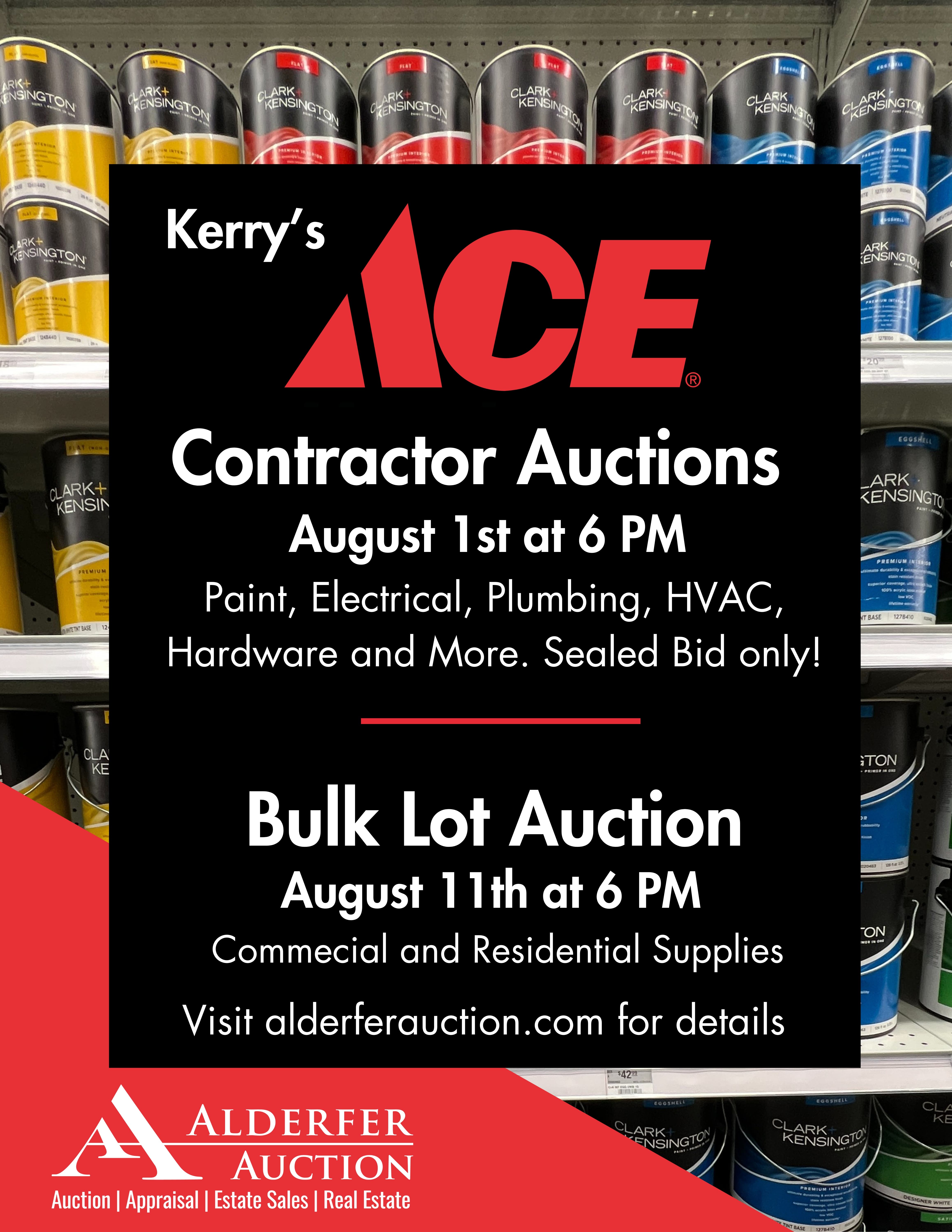 Kerry’s Ace Hardware Contractor/Trade and Bulk Lot Auctions | Aug 1 and 11