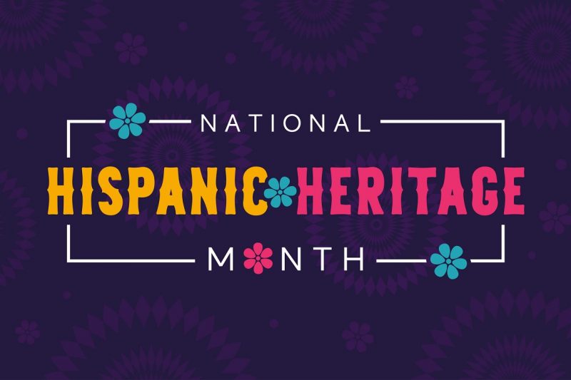 Graphic with flowers and the words: National Hispanic Heritage Month.”