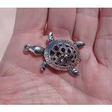 Turtle Pendant Charm Double Sided 3D 40mm Tortoise Filigree Crafting
