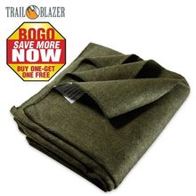 TRAILBLAZER WOOL BLANKET - OLIVE DRAB GREEN - 51" X 80" - 2 POUNDS FREE SHIPPING