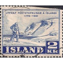 ICELAND, Postal Service 1776-1951, blue 1951, 2 Kr