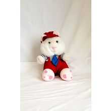 Seated White Plush Bear In Red, White and Blue Clothes