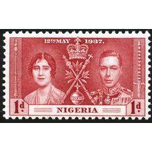 Nigeria KGVI 1937 Coronation 1d Carmine Mounted Mint MM SG 46 Sc50 Royalty stamp