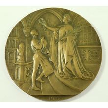 Antique 1910 Belgian Brussels Exposition World Fair Bronze Medallion By Devresse