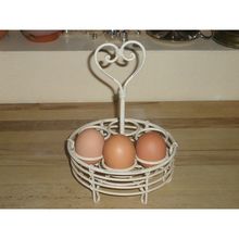 Rustic Shabby Chic Metal Egg Basket / Rack With Heart Handle