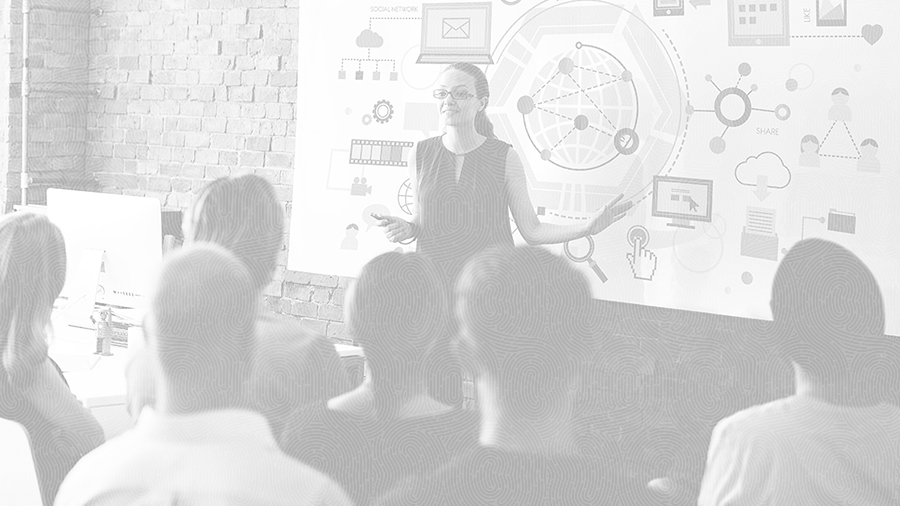 Woman presenting in front of a group of people