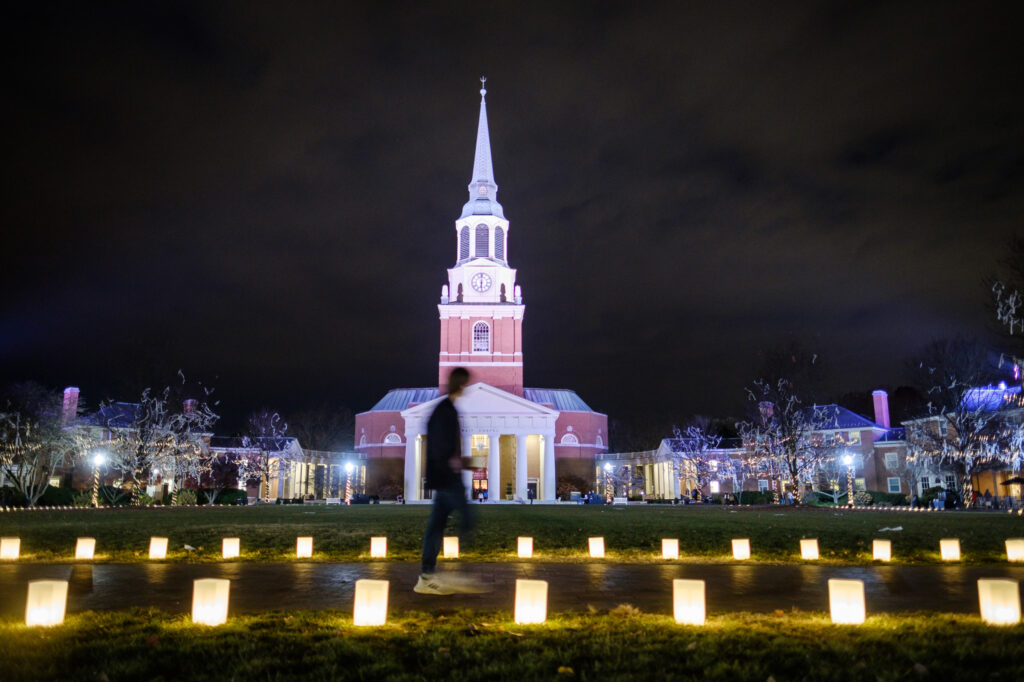 Exterior of Wait Chapel with luminaries