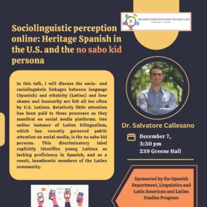 Flyer for Dr. Callesano's talk. Text is reproduced in post.