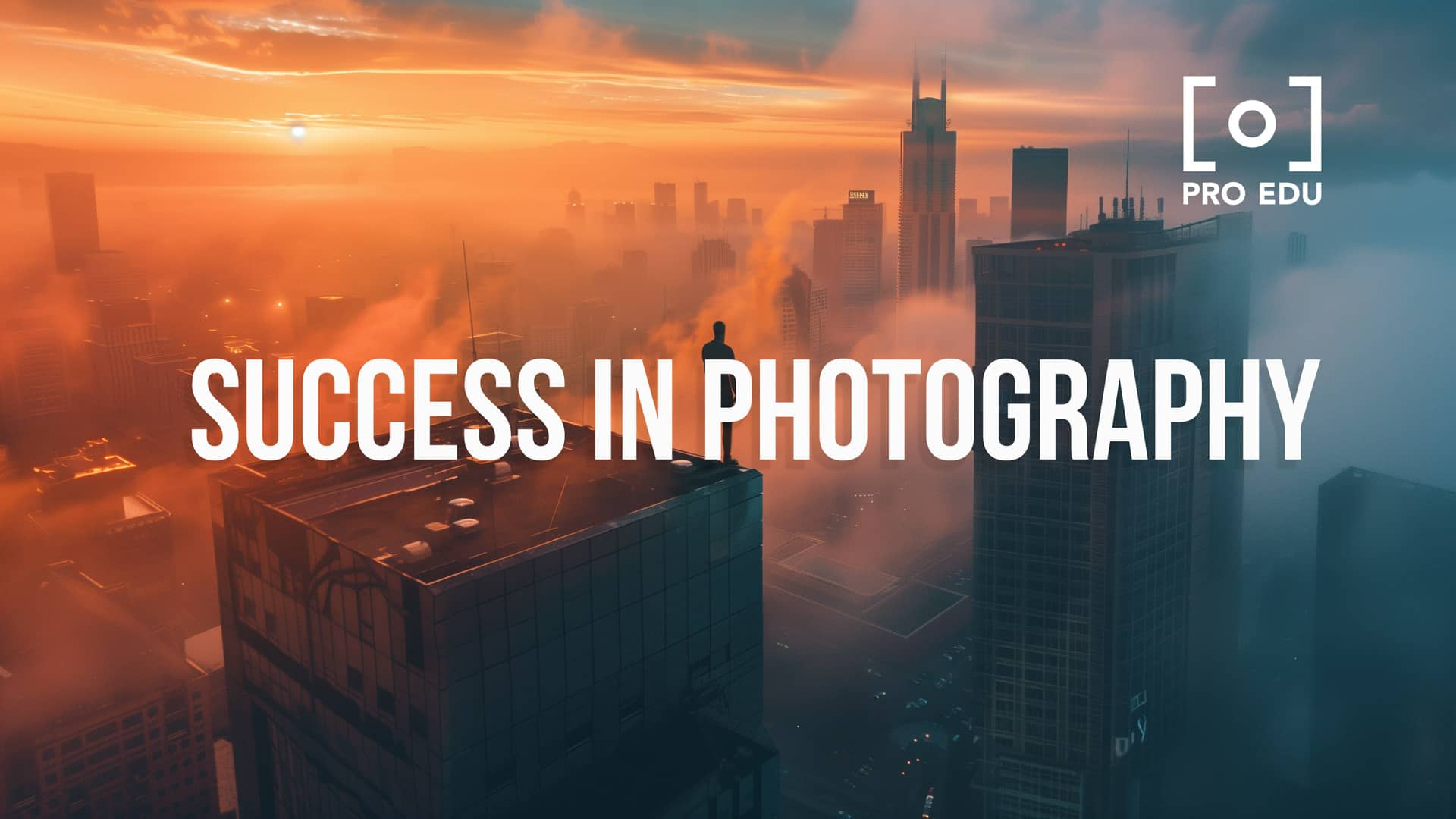 A successful photographer standing on a building