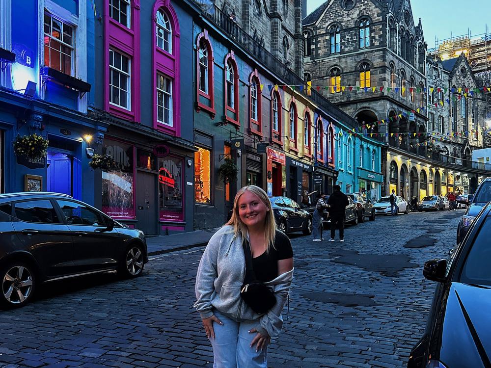 Student on a main street in Scotland