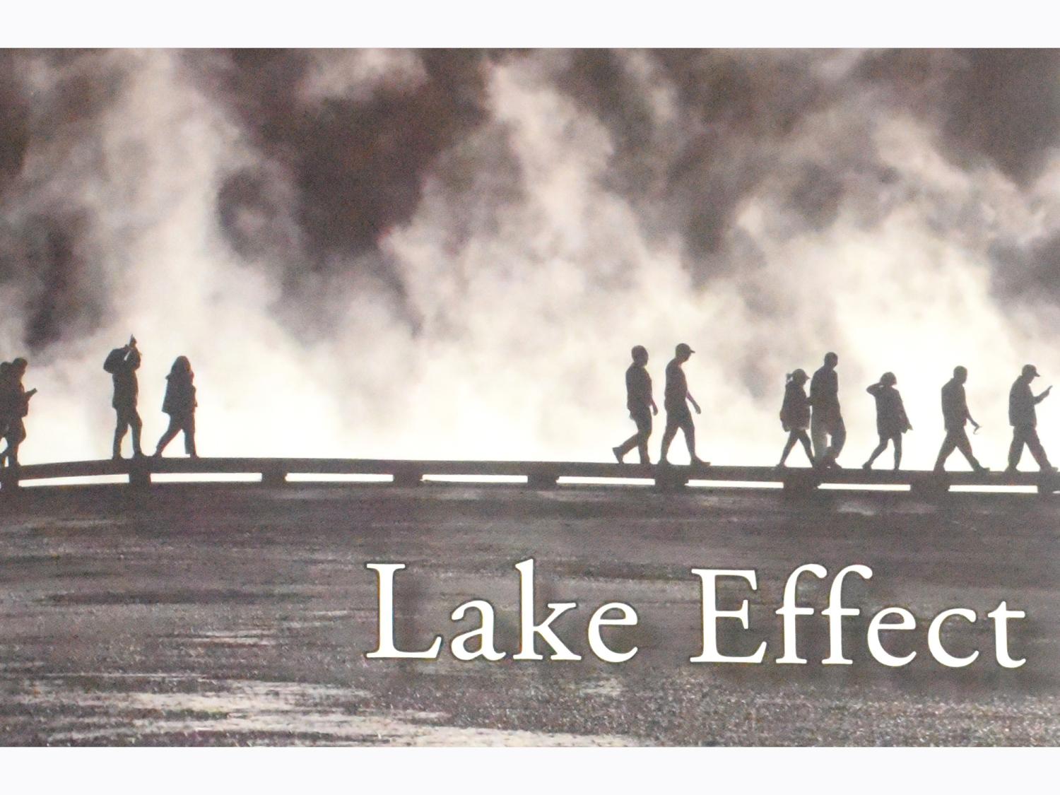 An illustration of people walking in silhouette. The image contains the words "Lake Effect," the name of Penn State Behrend's international literary journal.