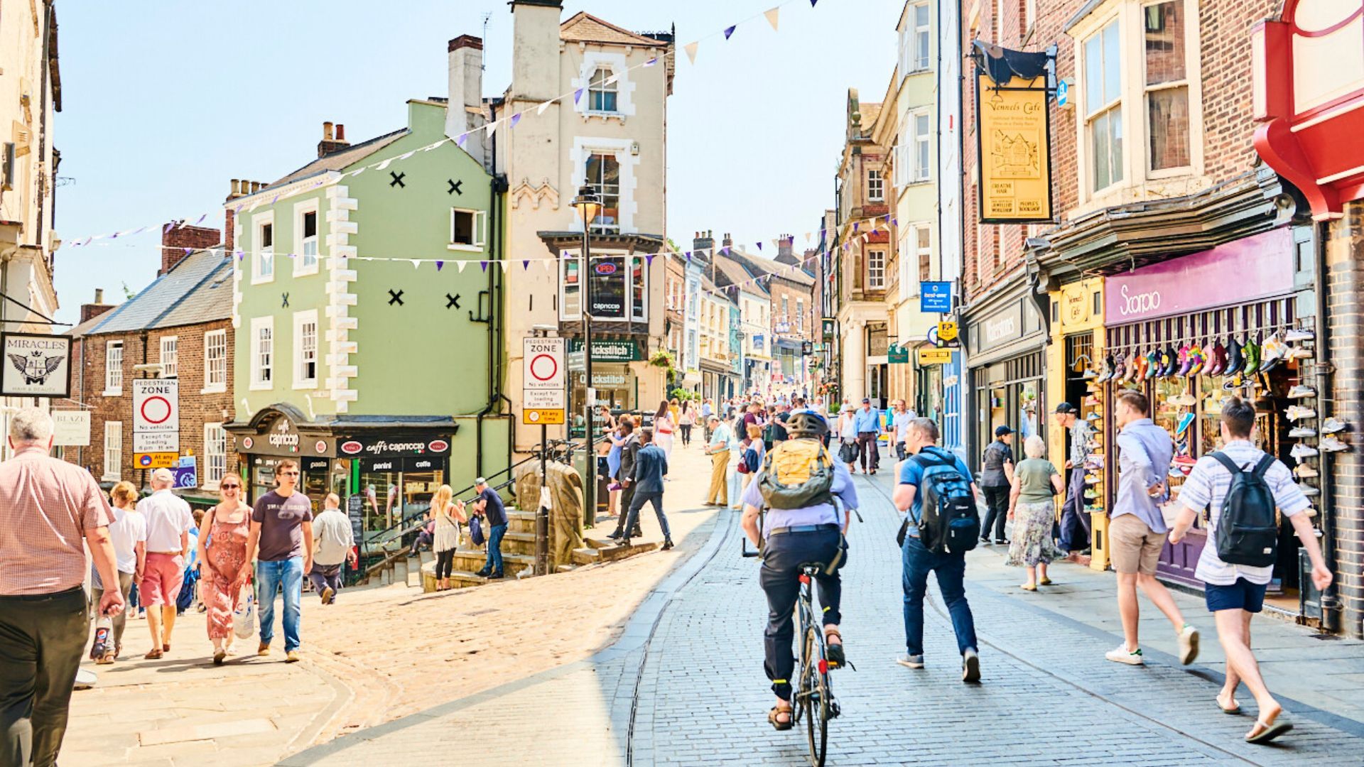 A crowded street in Durham