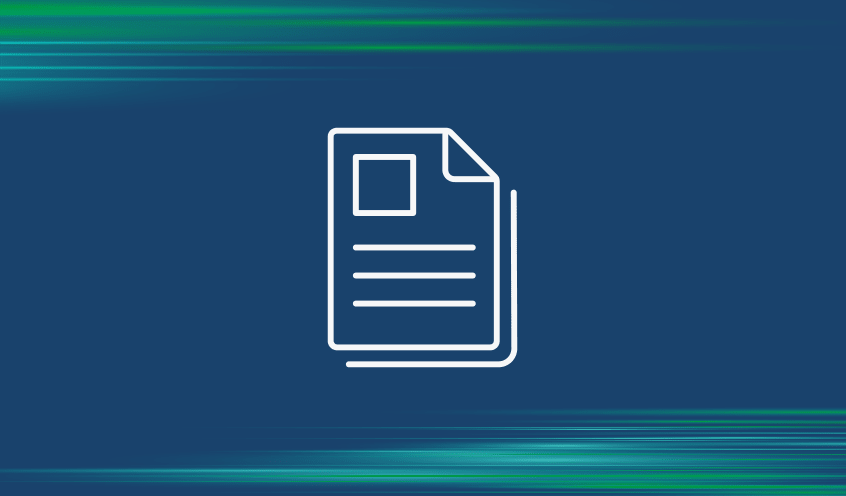 Icon of a document on a dark blue background with green contrails at the top and bottom edges.