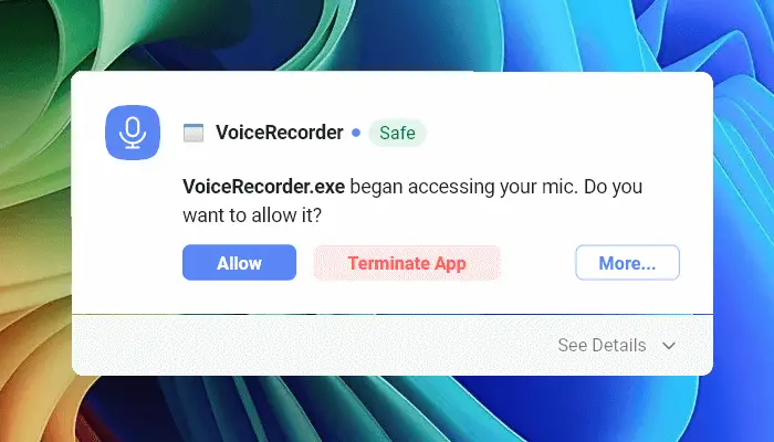 Voice Recorder access notification SpyShelter