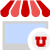 Cartoon storefront with U logo