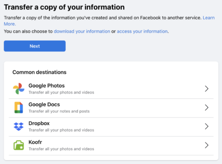 Facebook transfer your information.