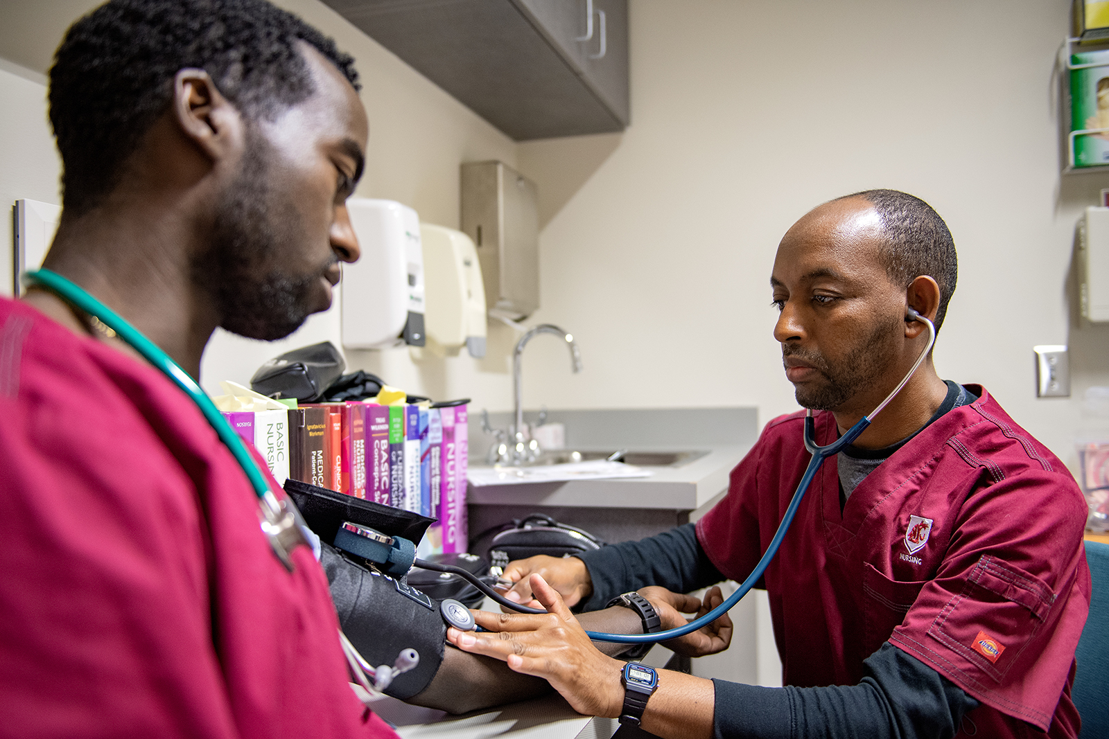 WSU Nursing students practice skills at the College of Nursing on the Spokane campus of Washington State University, Friday, January 18, 2019.