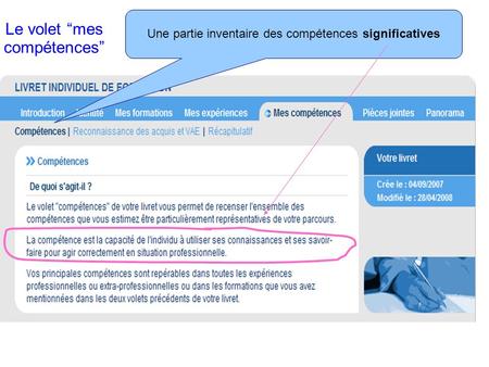 Le volet “mes compétences”