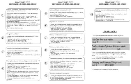 PROCEDURE TYPE GESTION DES THESES- HDR ET DRT Enregistrer une thèse : - Appeler l'écran Enregistrement et interruption depuis le menu Travaux. - Passer.