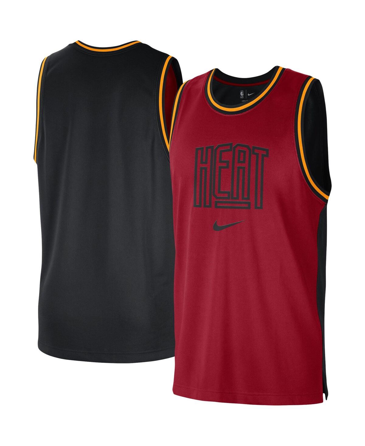 Nike Men's  Red, Black Miami Heat Courtside Versus Force Split Dna Performance Mesh Tank Top In Red,black