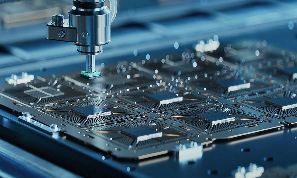 Close view of a microchip using optoelectronics research