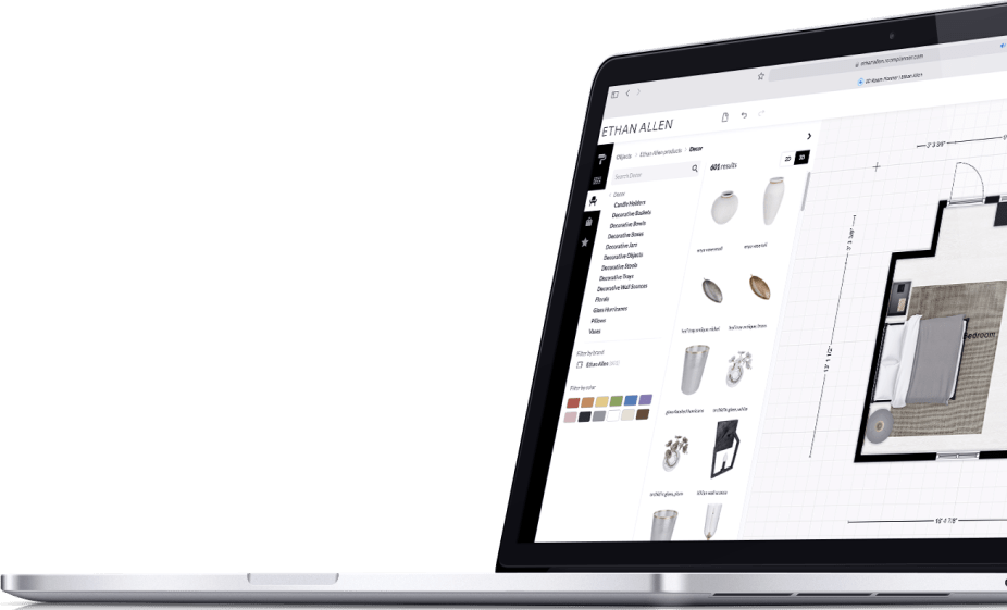 a laptop using Floorplanner, showing a list of products used for interior designs