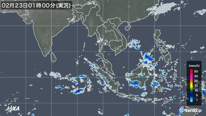 tenki.jp×JAXA 南・東南アジアの雨雲の動き2025年02月19日16:00(日本時)発表)