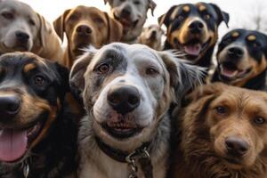 selfie of a group of dogs on a background of other dogs photo